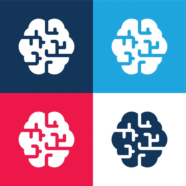 Brain Blue Red Four Color Minimal Icon Set — Stock Vector