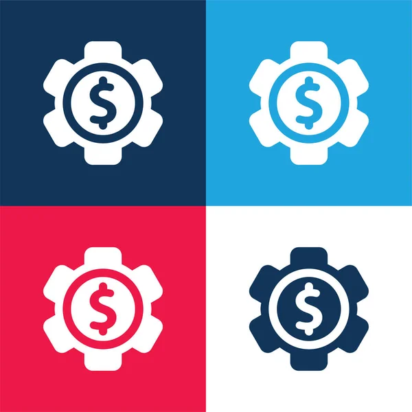 Configuración Del Banco Azul Rojo Conjunto Iconos Mínimo Cuatro Colores — Vector de stock