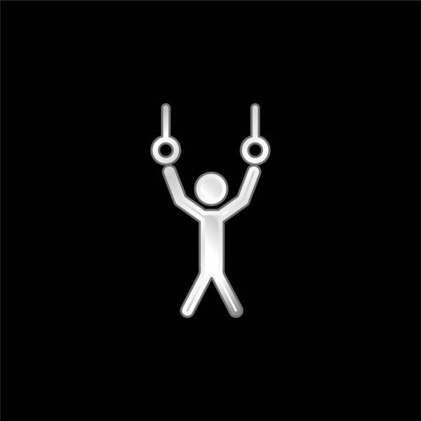 Athlete Hanging Of Rings Couple To Practice Gymnastics silver plated metallic icon