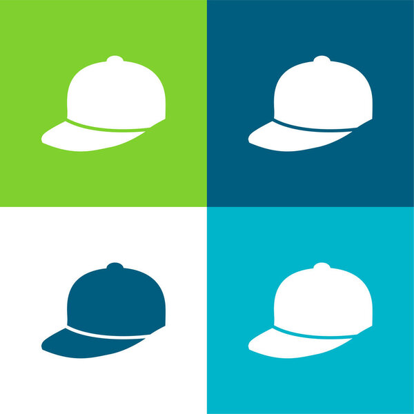 Baseball Cap Flat four color minimal icon set