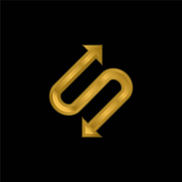 Arrow With Two Points In S Shape gold plated metalic icon or logo vector