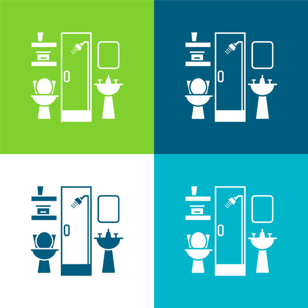 Bathroom Furniture Flat four color minimal icon set