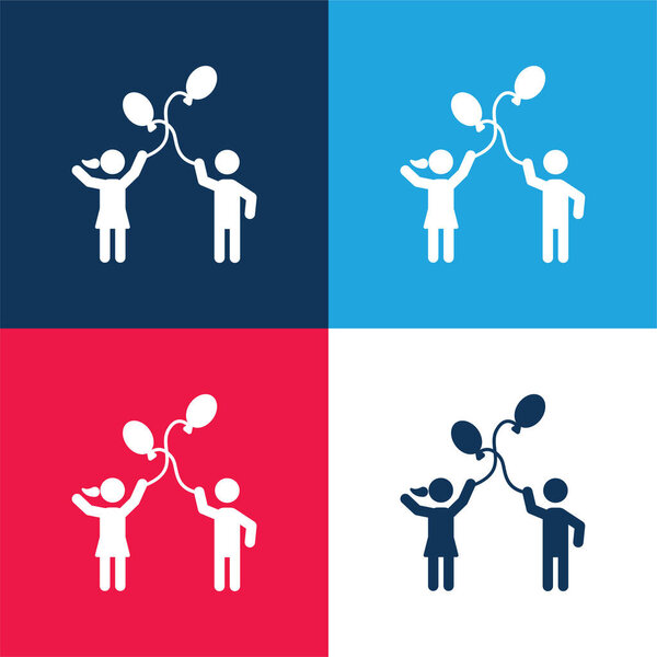 Воздушный шар Играя синий и красный четыре цвета минимальный набор значков