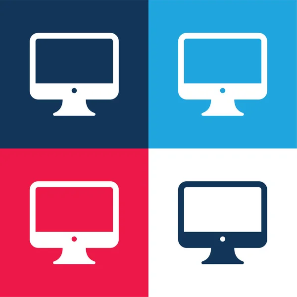 Big Computer Monitor Blue Red Four Color Minimal Icon Set — Stock Vector