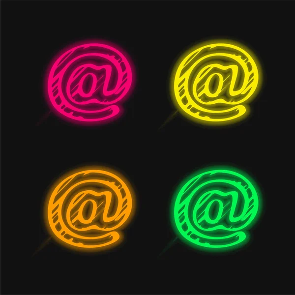 Arroba Çizilmiş Sosyal Sembol Dış Hattı dört renkli neon vektör simgesi