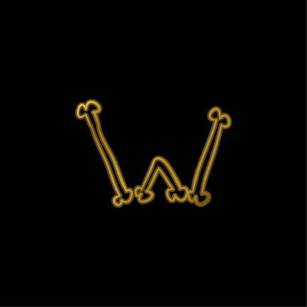 Кости W Контурное письмо Хэллоуина Типографика позолоченная металлическая икона или вектор логотипа