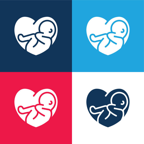 Baby blue and red four color minimal icon set