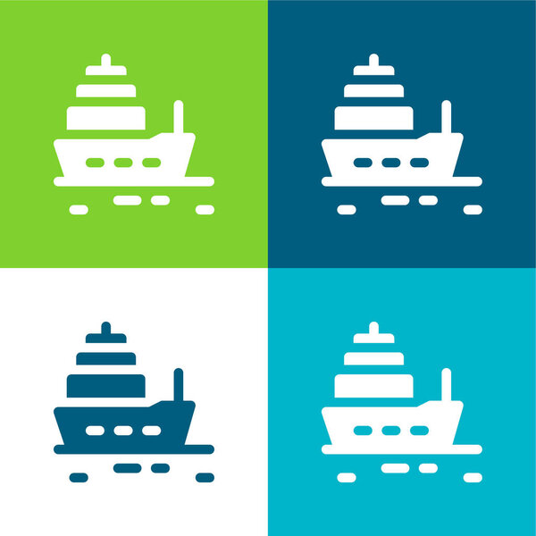 Boat Flat four color minimal icon set