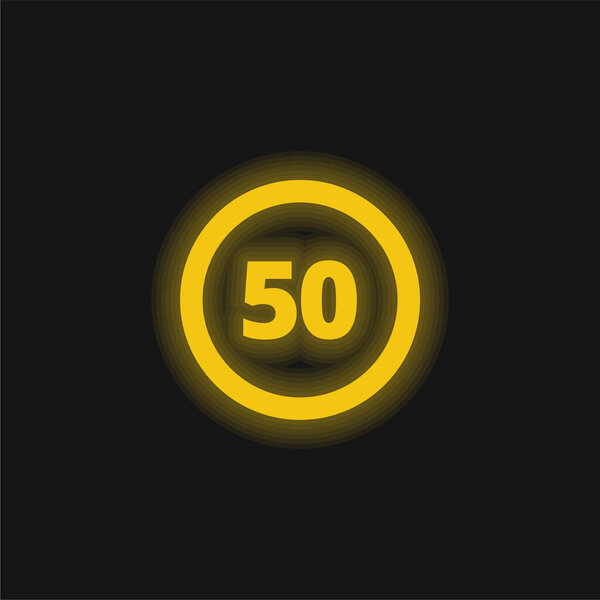 50 Speed Limit Sign yellow glowing neon icon