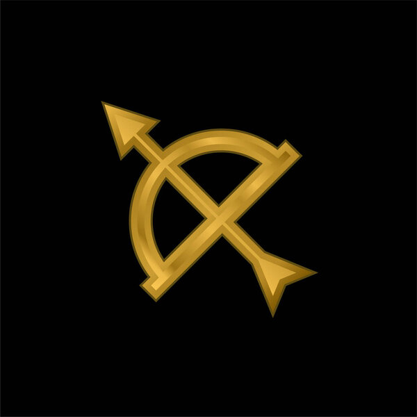 Arrow And Bow gold plated metalic icon or logo vector