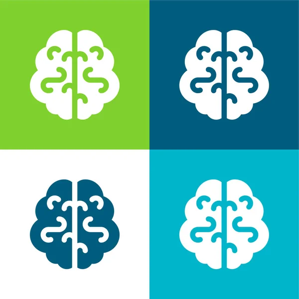 Cerebro Plano Cuatro Colores Icono Mínimo Conjunto — Archivo Imágenes Vectoriales