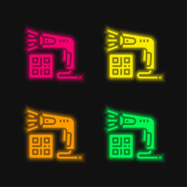 Barcode Scanner four color glowing neon vector icon