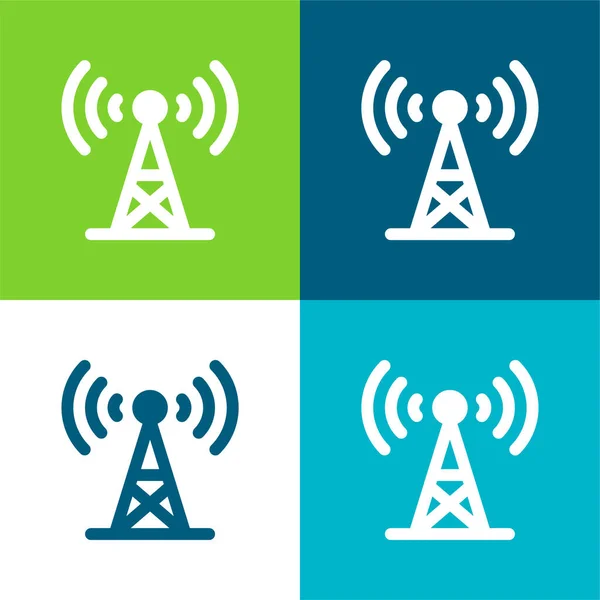 Antena Plana Cuatro Colores Mínimo Icono Conjunto — Archivo Imágenes Vectoriales