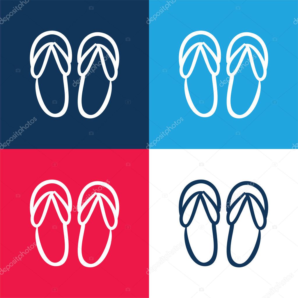 Beach Sandals Hand Drawn Outline blue and red four color minimal icon set