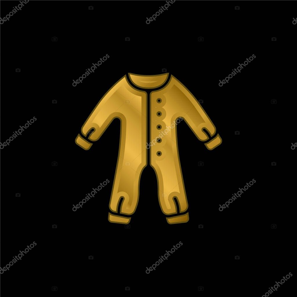 Baby Clothes gold plated metalic icon or logo vector