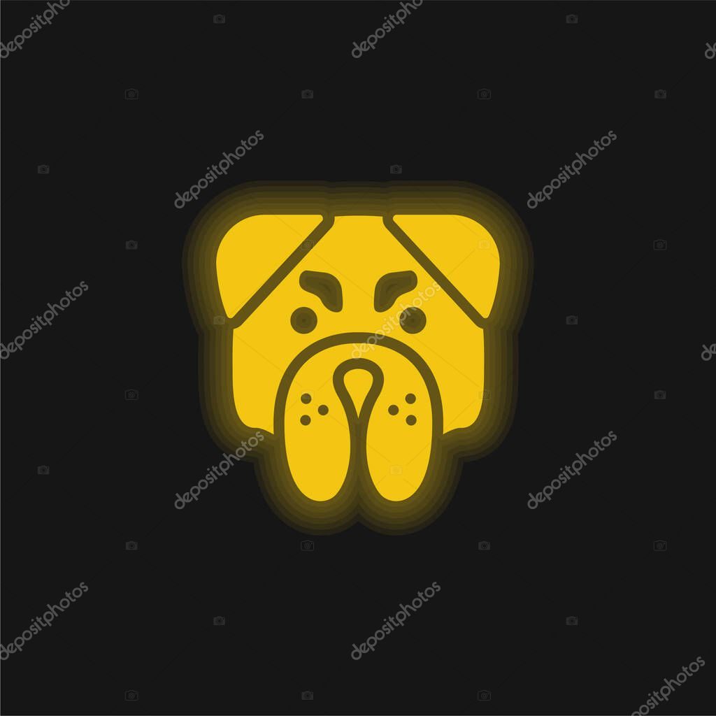 Angry Bulldog Face yellow glowing neon icon