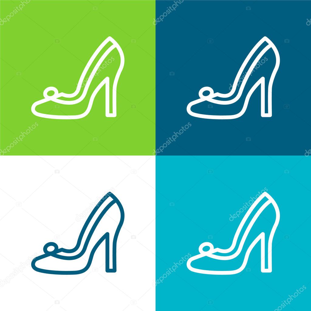 Bridal Shoe Flat four color minimal icon set