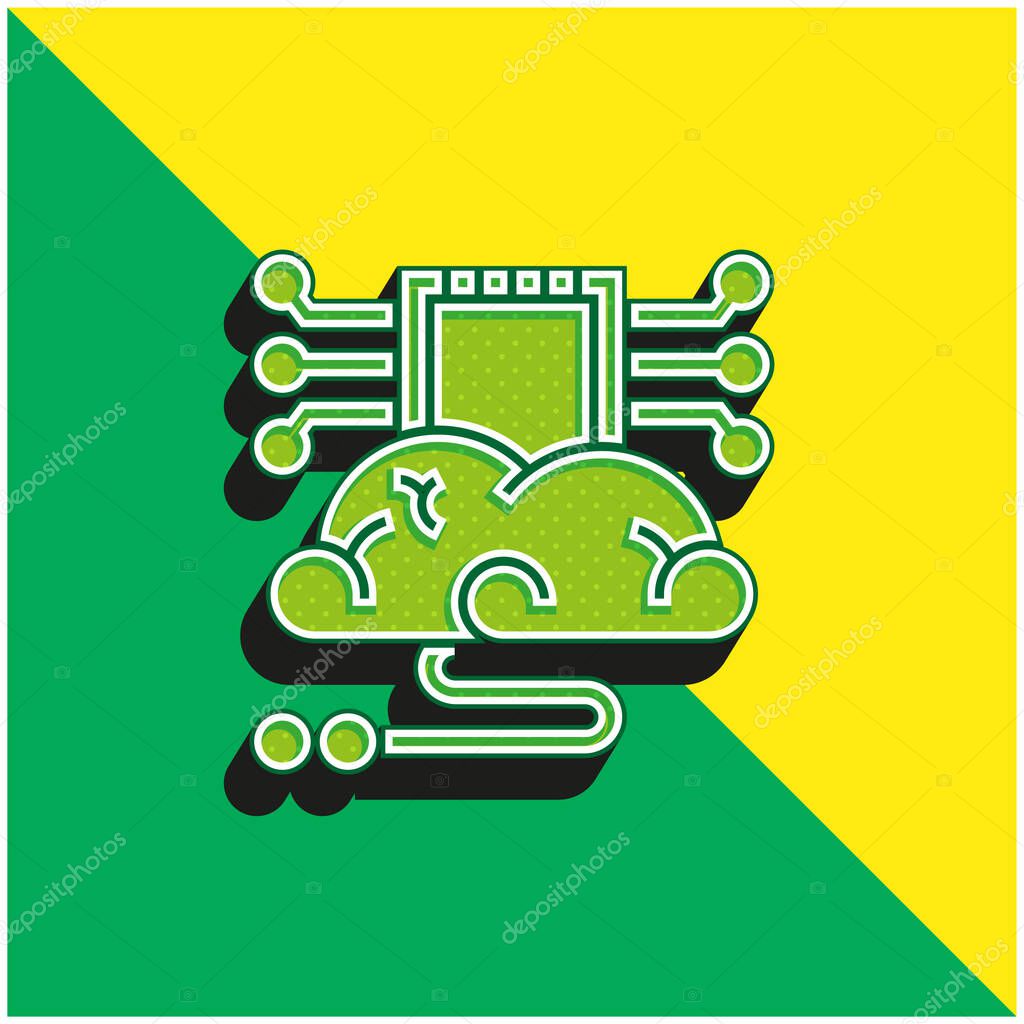 Brain Green and yellow modern 3d vector icon logo