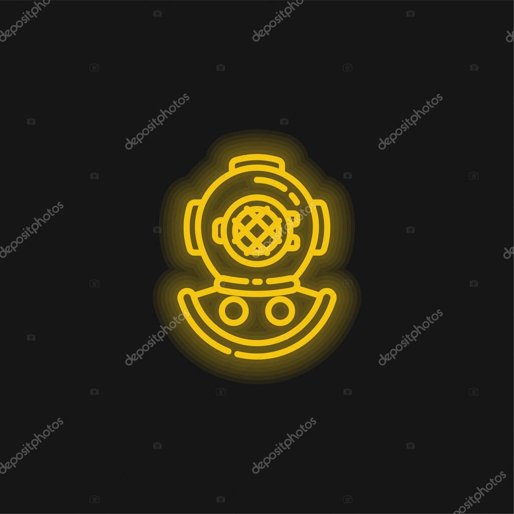 Aqualung yellow glowing neon icon
