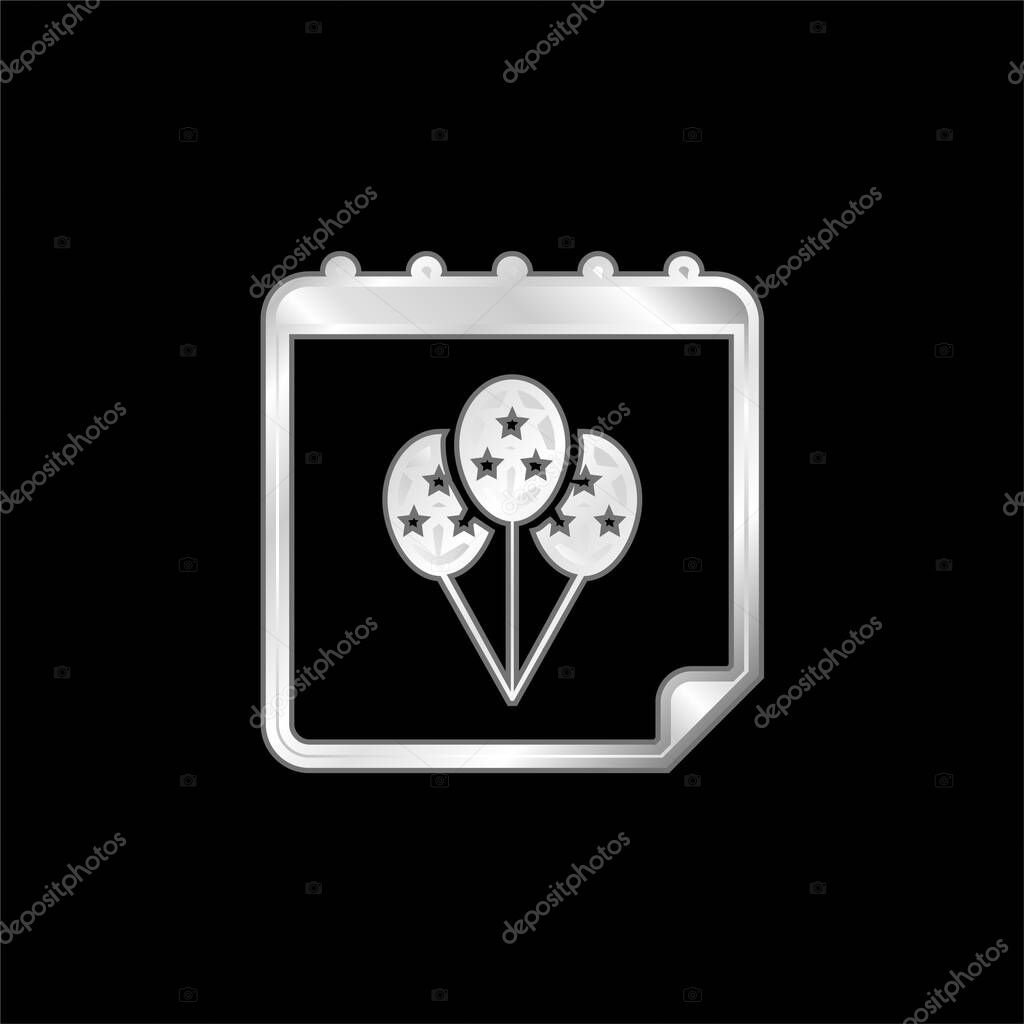 Birthday Balloons On Calendar Page silver plated metallic icon