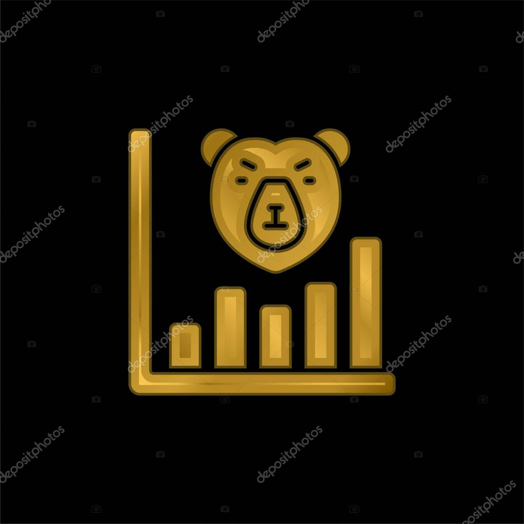 Bear Market gold plated metalic icon or logo vector