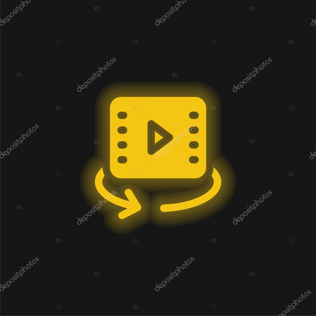 360 Video yellow glowing neon icon