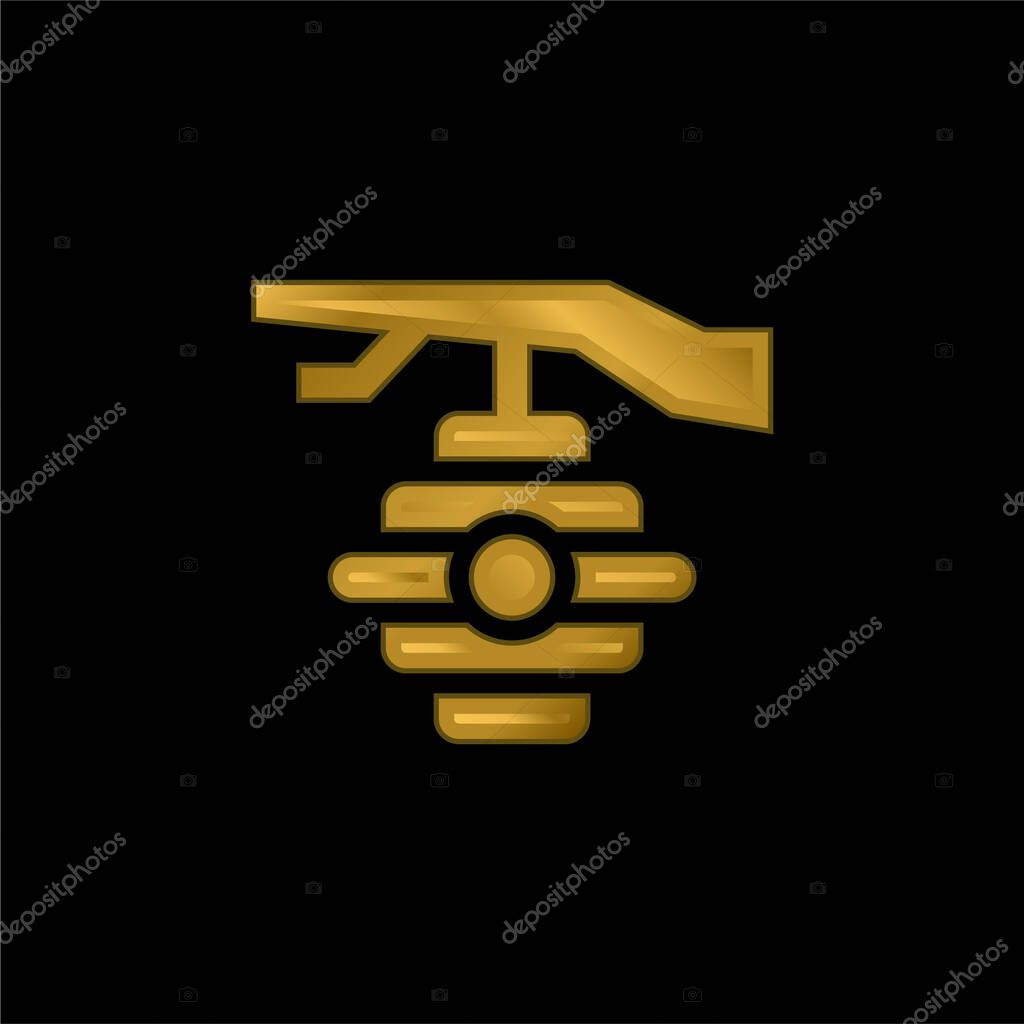 Beehive gold plated metalic icon or logo vector