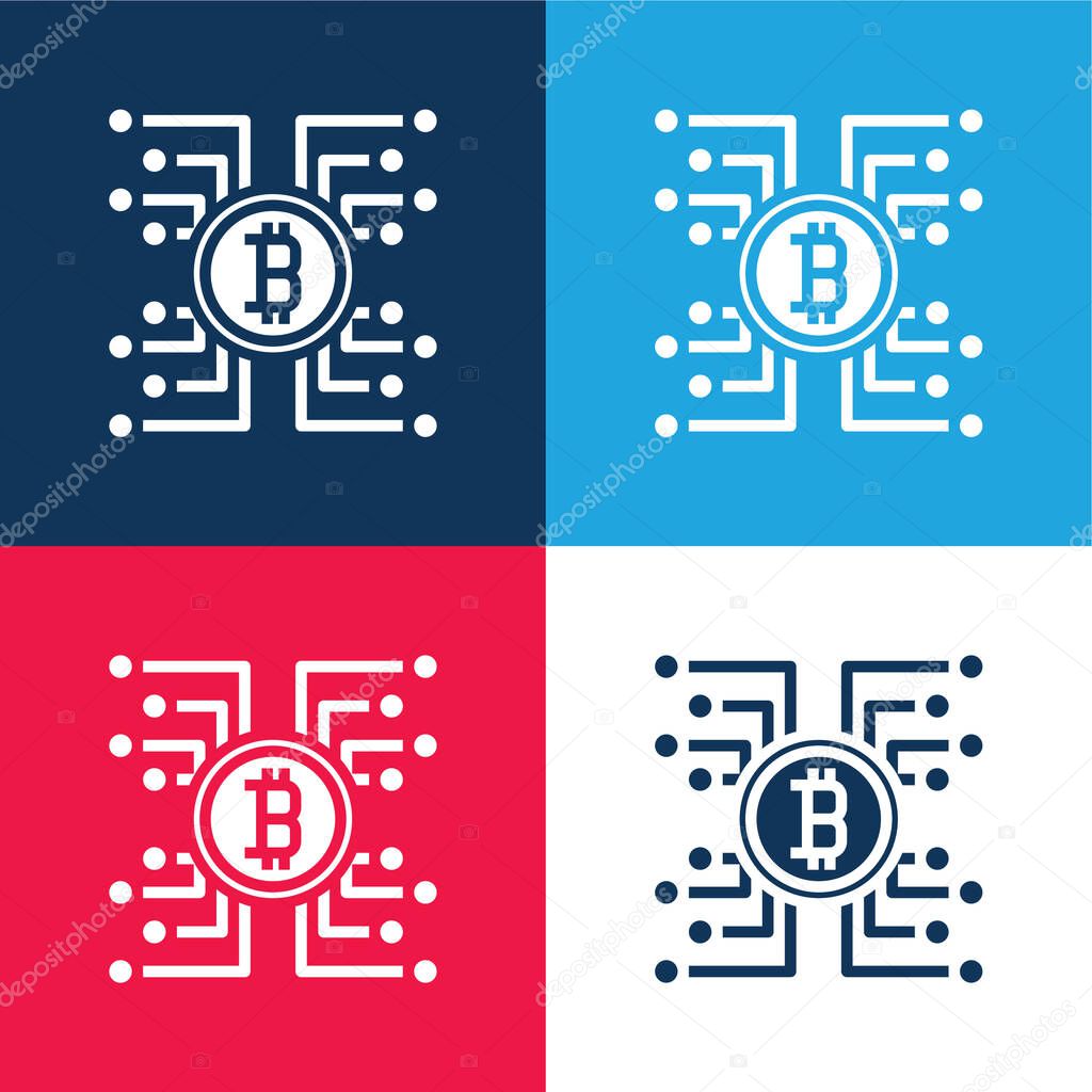 Bitcoin blue and red four color minimal icon set
