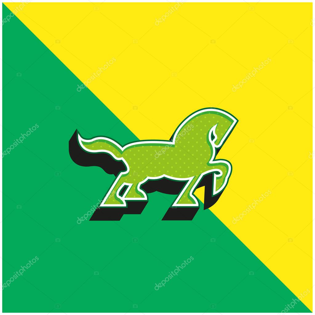 Big Black Horse Walking Side Silhouette With Tail And One Foot Up Green and yellow modern 3d vector icon logo