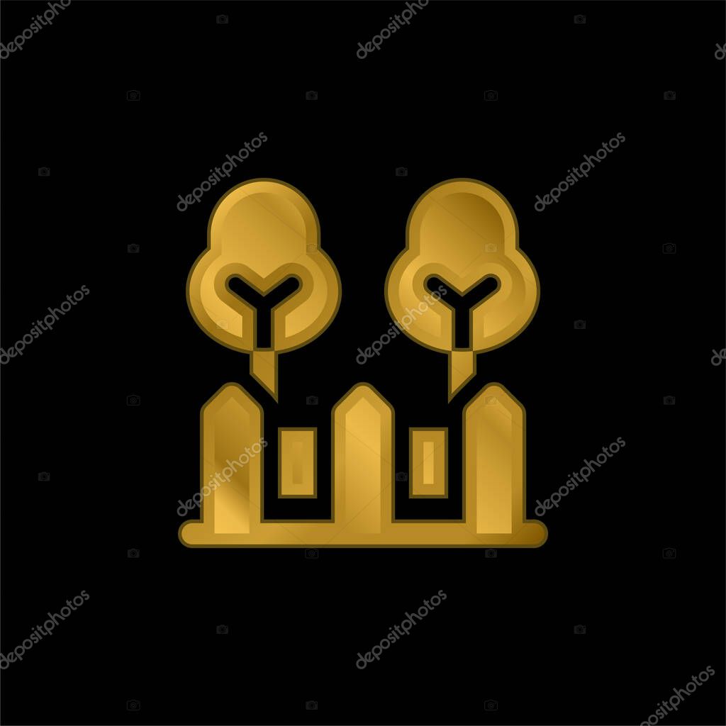 Backyard gold plated metalic icon or logo vector