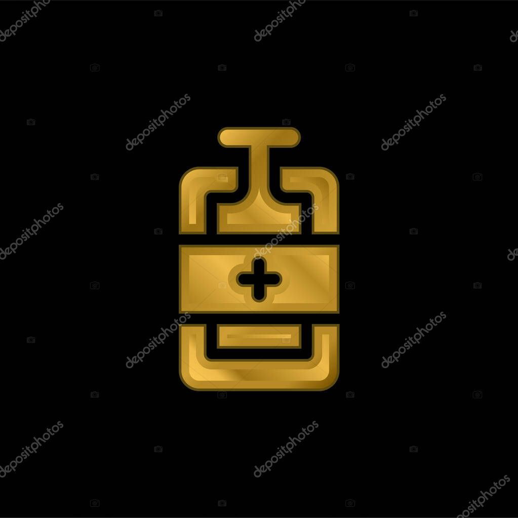 Blood Bag gold plated metalic icon or logo vector