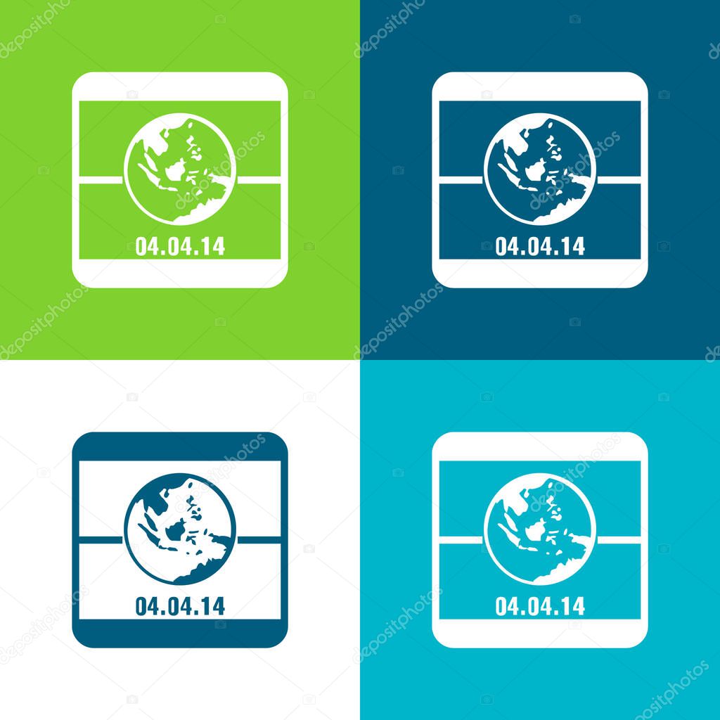 2014 Earth Day On April 4 Calendar Page Flat four color minimal icon set