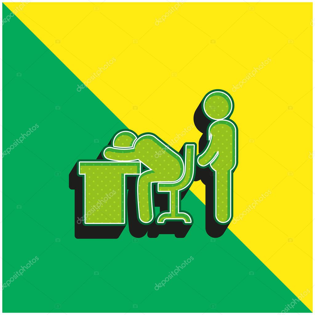 Boss Catching A Worker Sleeping Green and yellow modern 3d vector icon logo