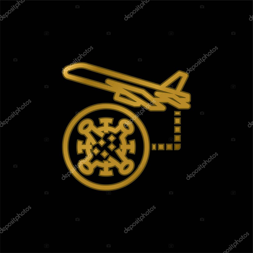 Air Plane gold plated metalic icon or logo vector