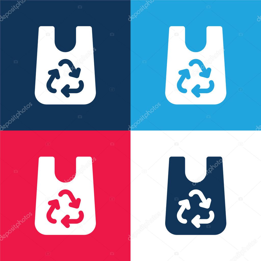 Bag blue and red four color minimal icon set