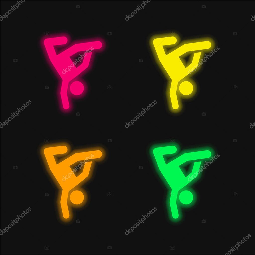 Breakdance four color glowing neon vector icon