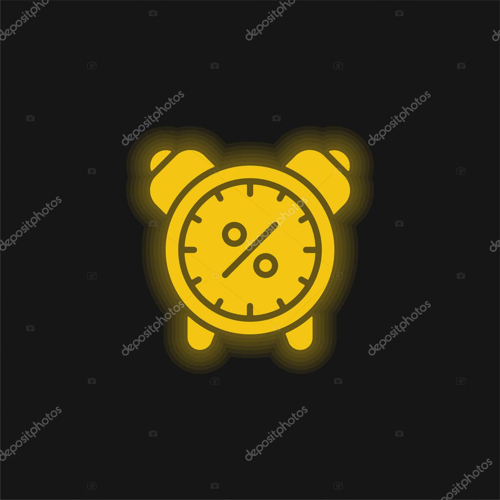 Alarm Clock yellow glowing neon icon
