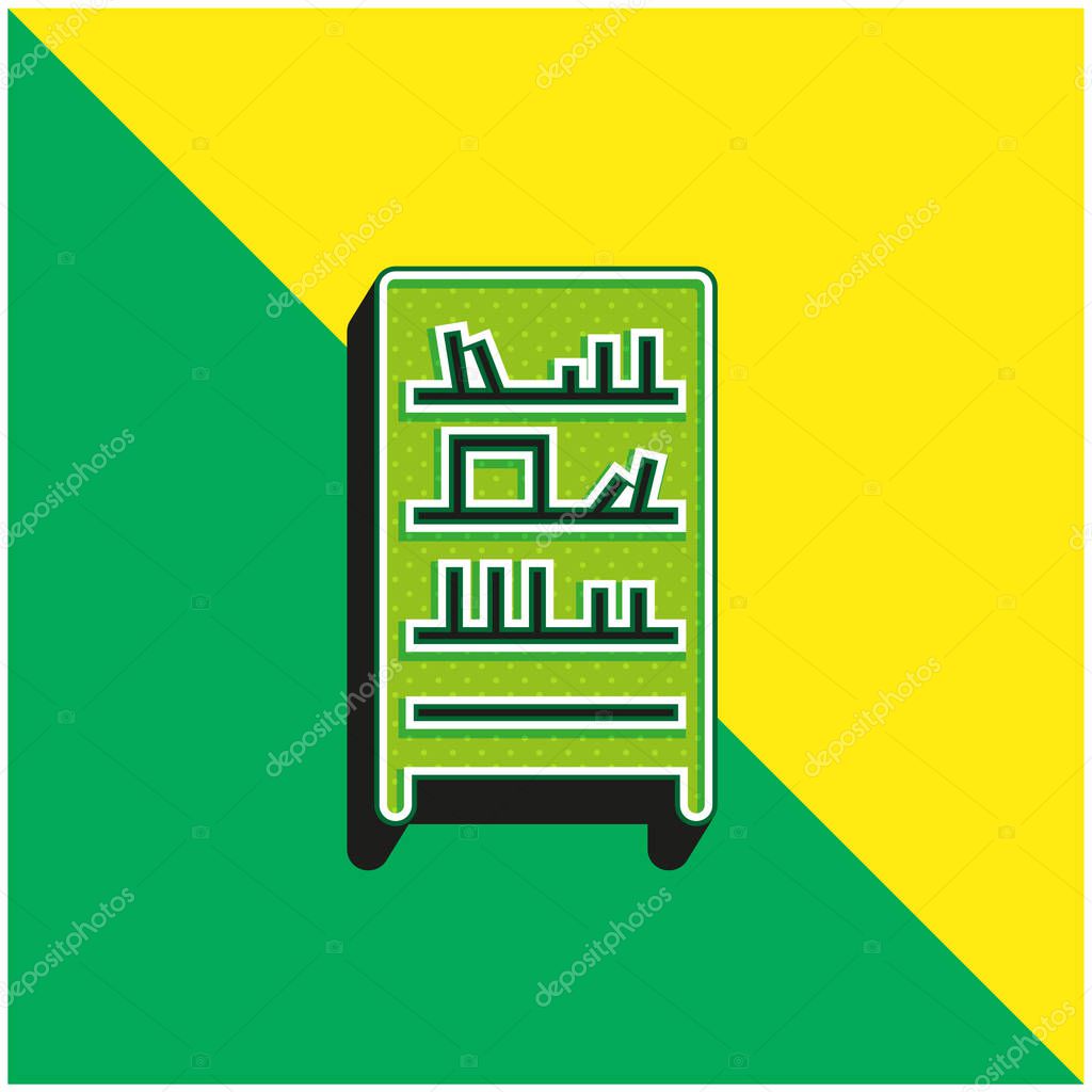 Bookshelf Green and yellow modern 3d vector icon logo