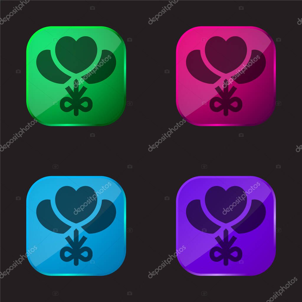 Balloons four color glass button icon