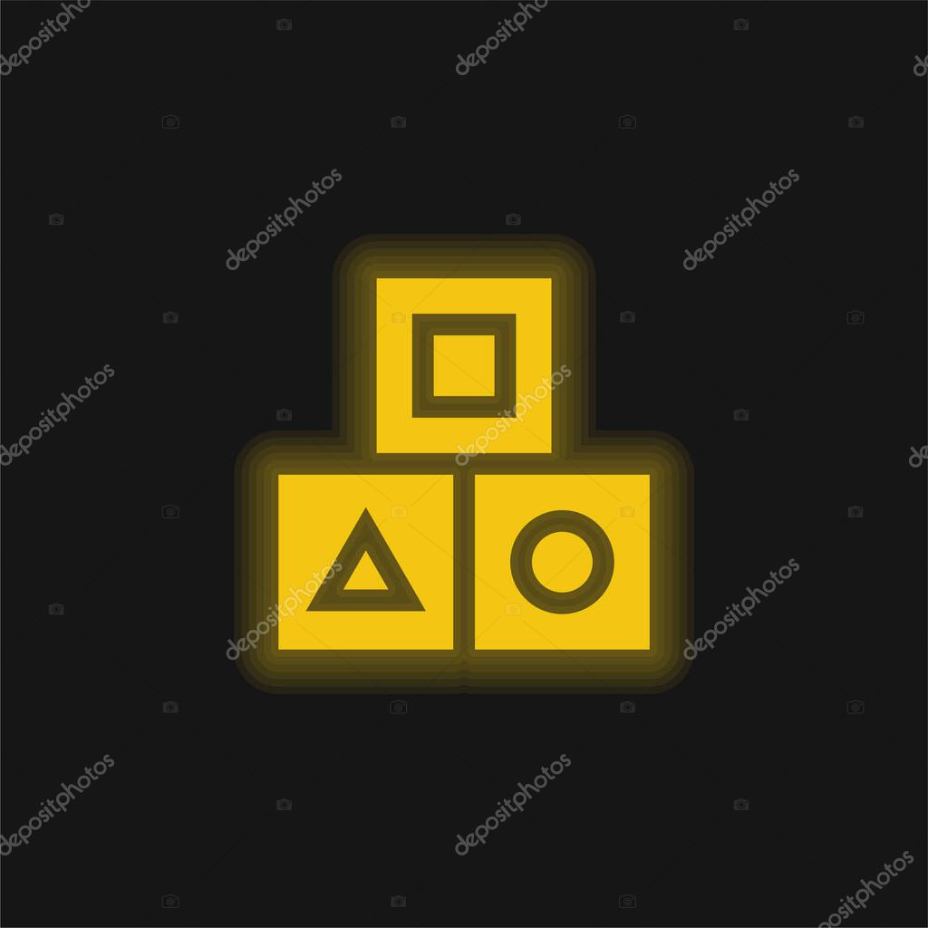 Block yellow glowing neon icon