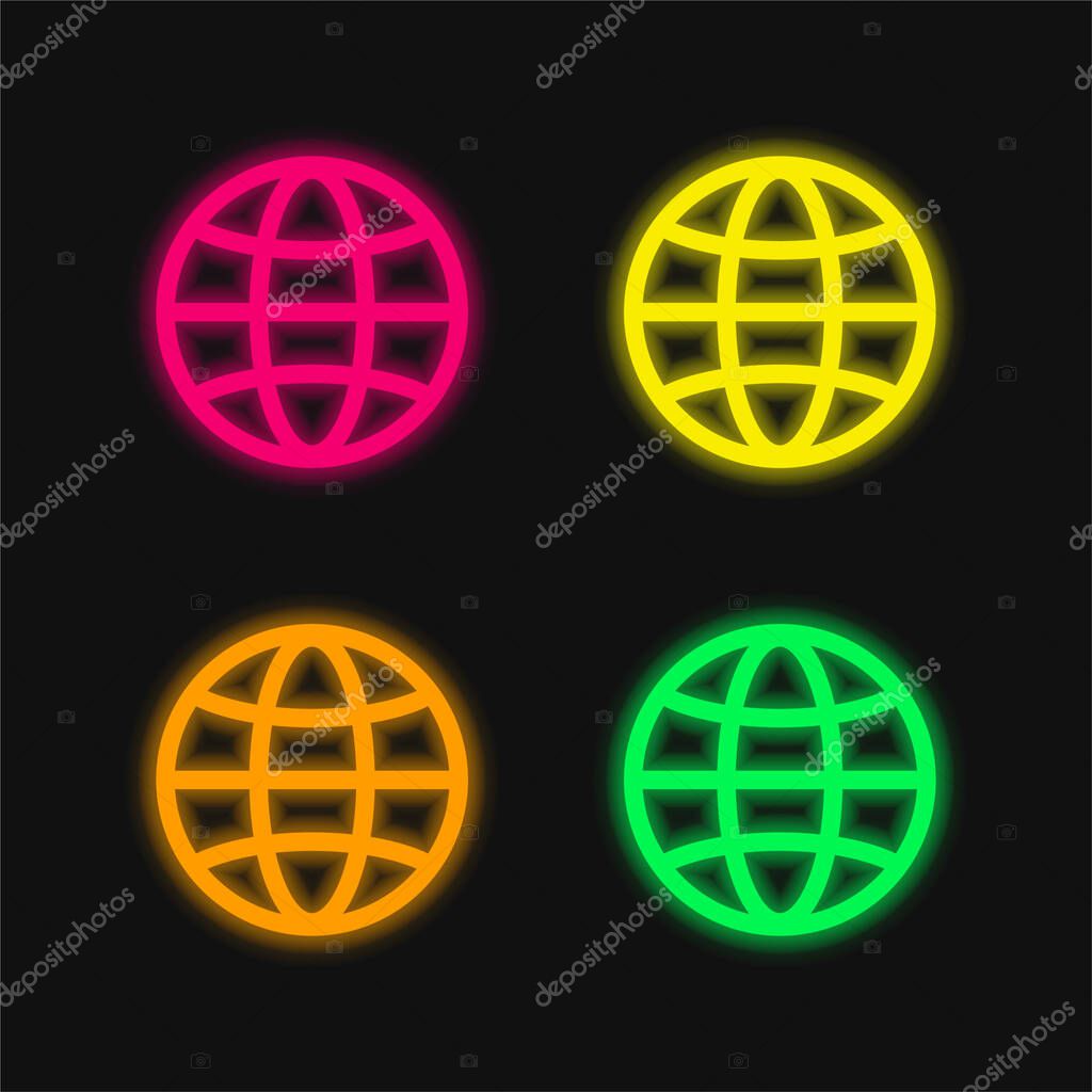 Big Globe four color glowing neon vector icon