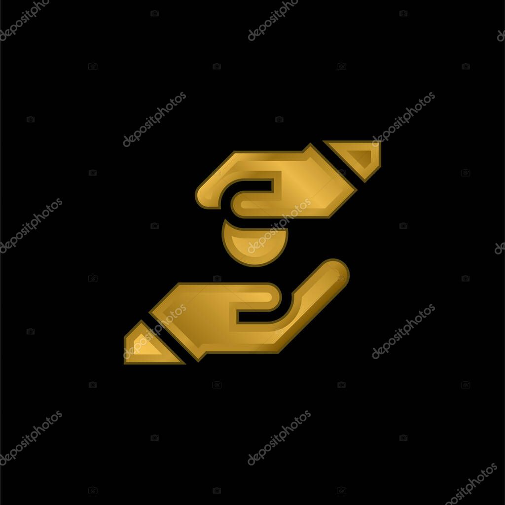 Alms gold plated metalic icon or logo vector