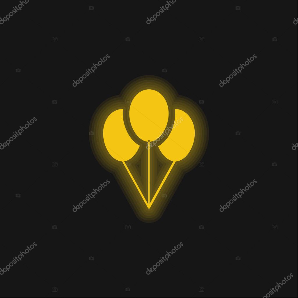 Balloons yellow glowing neon icon