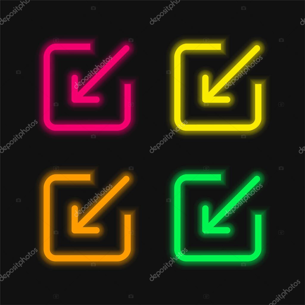 Arrow Entering Into Square four color glowing neon vector icon