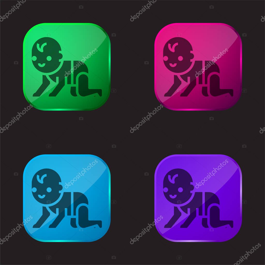 Baby four color glass button icon