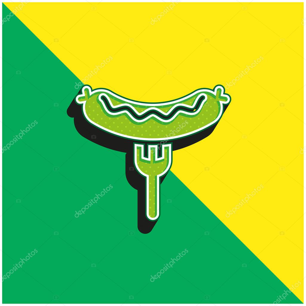 Bratwurst On Fork Green and yellow modern 3d vector icon logo