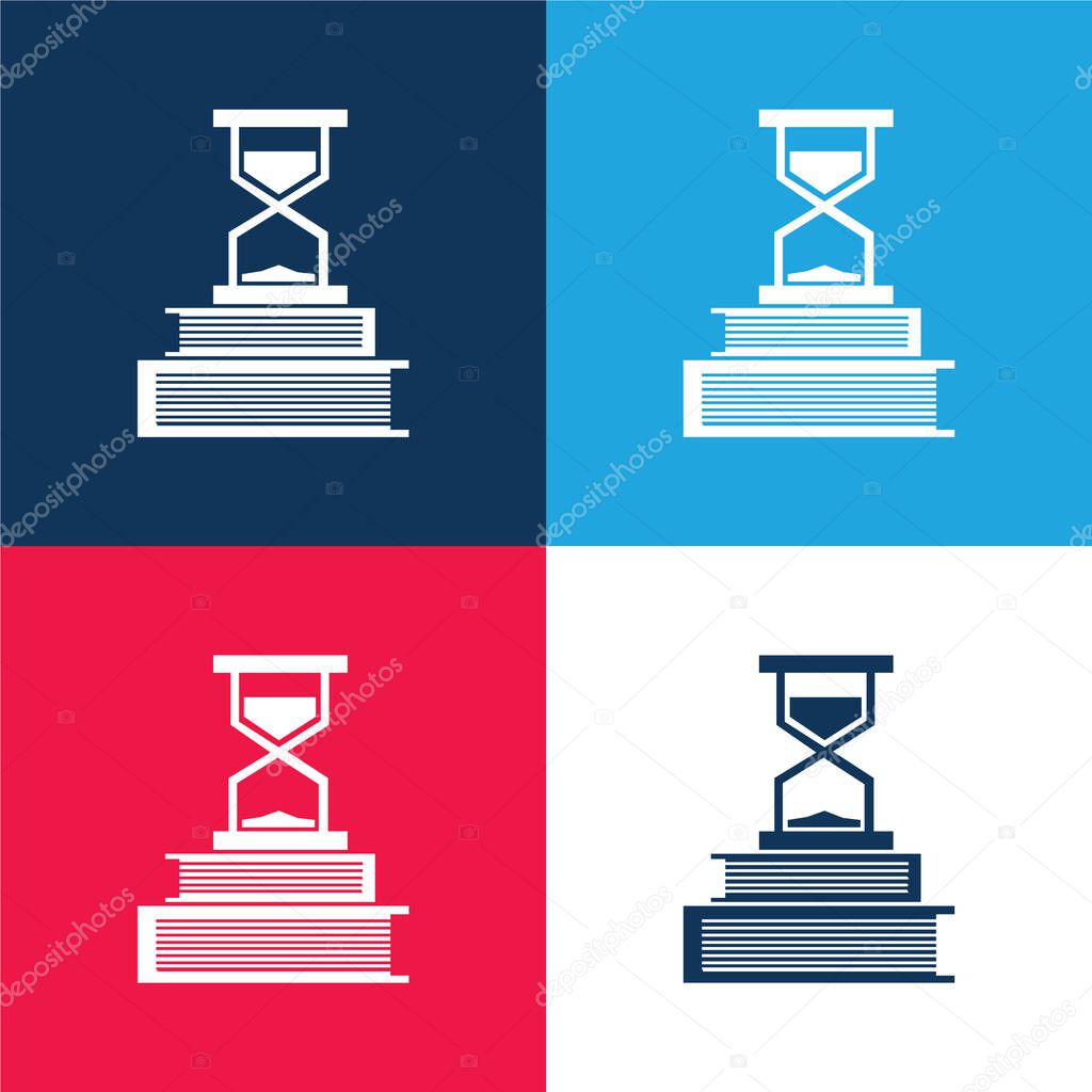 Books And Sand Clock blue and red four color minimal icon set