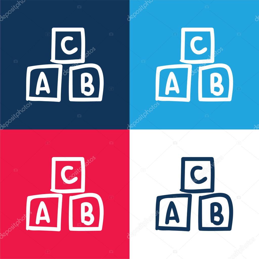 Alphabet Cubes Educational Toy blue and red four color minimal icon set