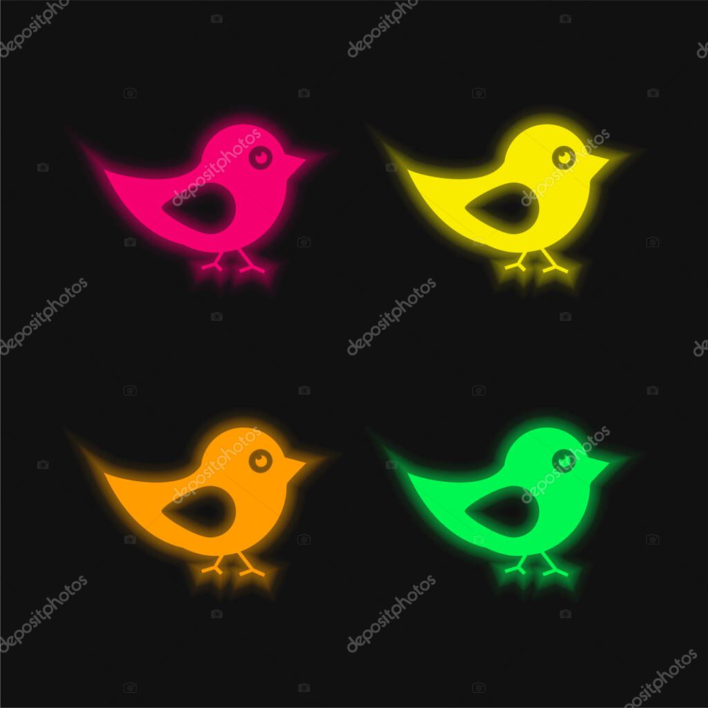 Bird Of Black And White Feathers four color glowing neon vector icon
