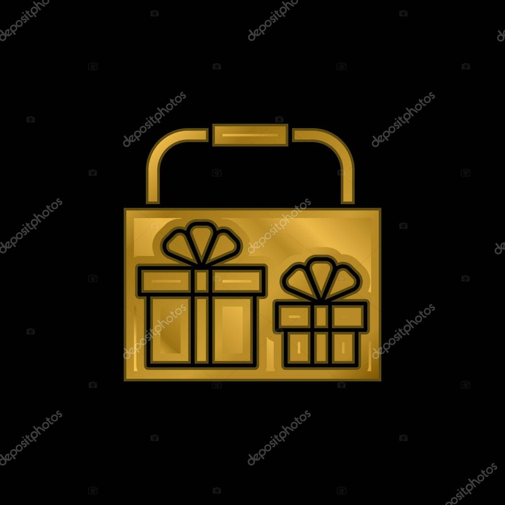 Bag gold plated metalic icon or logo vector